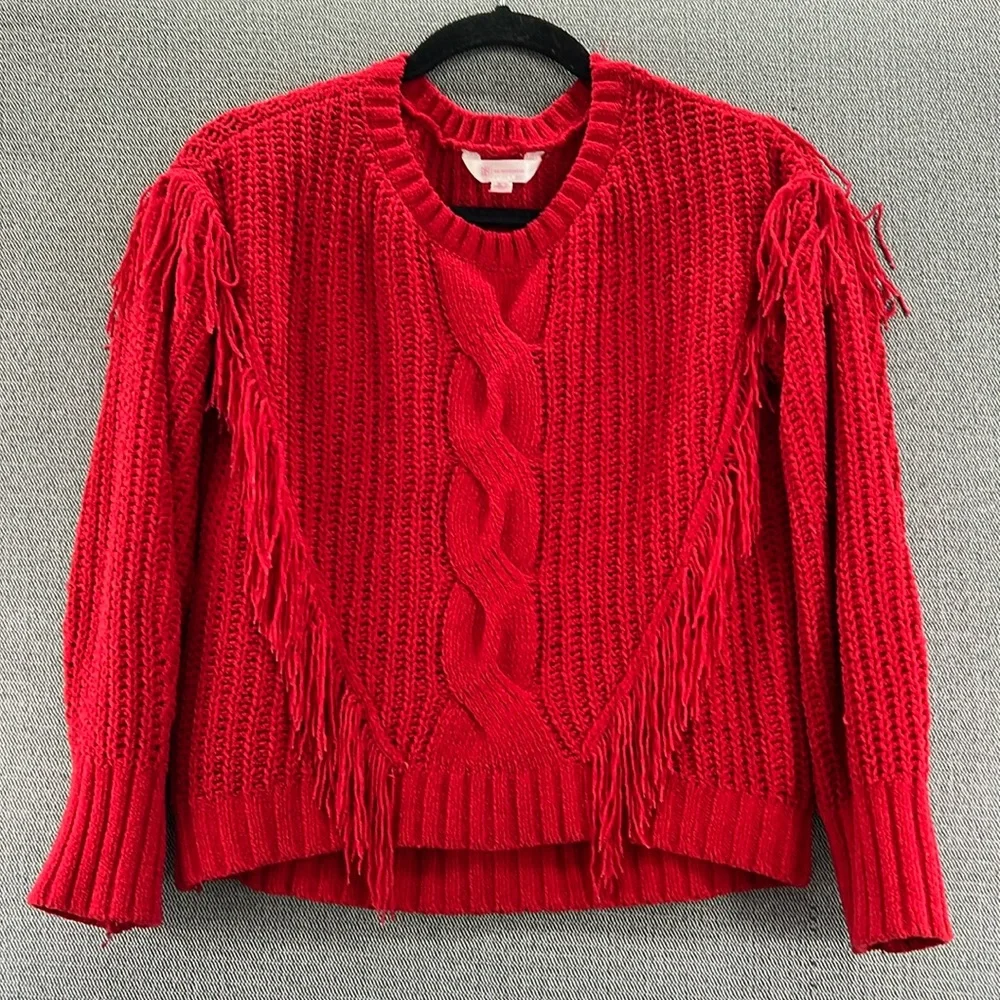 NOBO Women’s Red Soft Stretchy‎ Knit Cropped Oversized Sweater With Tassels  S